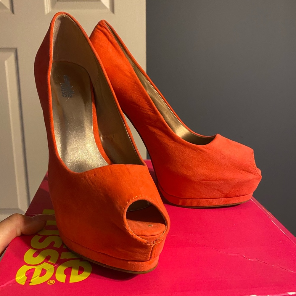 Coral Peep Toe Pumps